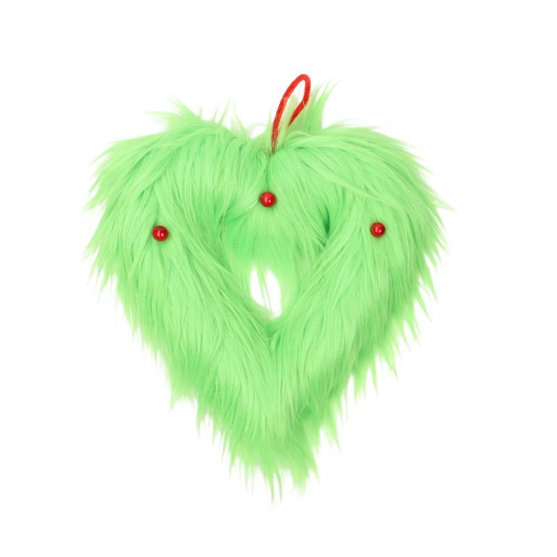 Furry Heart Green Grinch Wreath Hanging 33cm - Christmas Decorations Brisbane