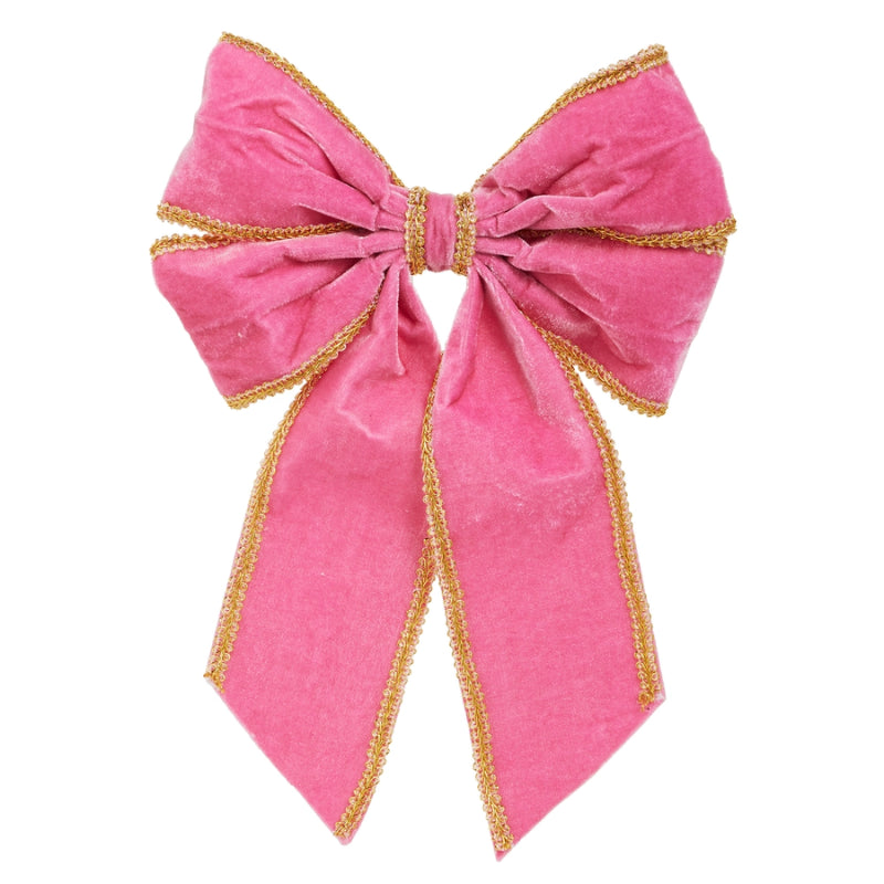 Bow Pink Velvet With Gold Trim 27cm - Christmas Decorations Brisbane