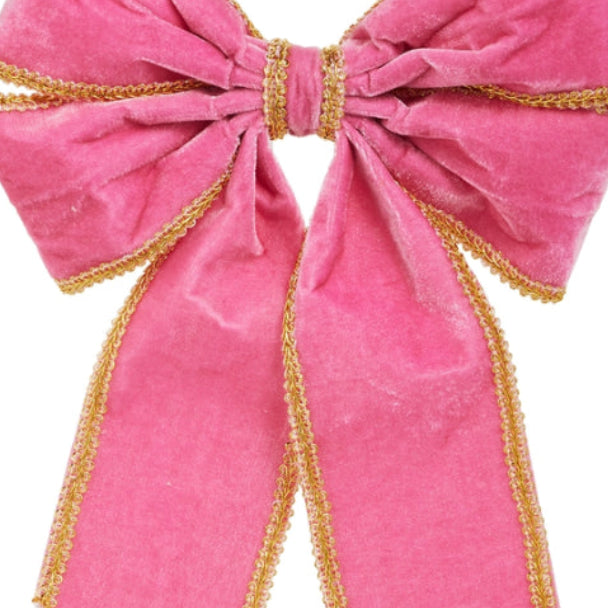 Bow Pink Velvet With Gold Trim 27cm - Christmas Decorations Brisbane
