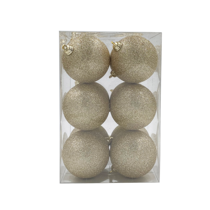 Bauble Glitter Champagne 70mm - 12 Pack - Christmas Decorations Brisbane