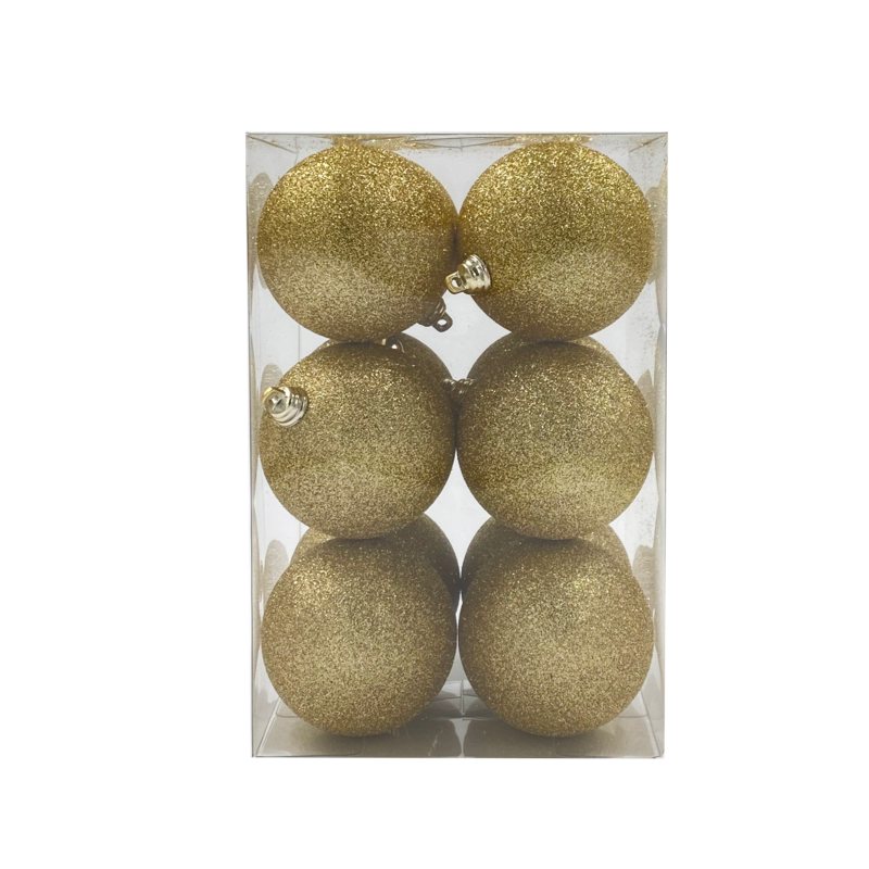 Bauble Glitter Gold 70mm - 12Pack - Christmas Decorations Brisbane