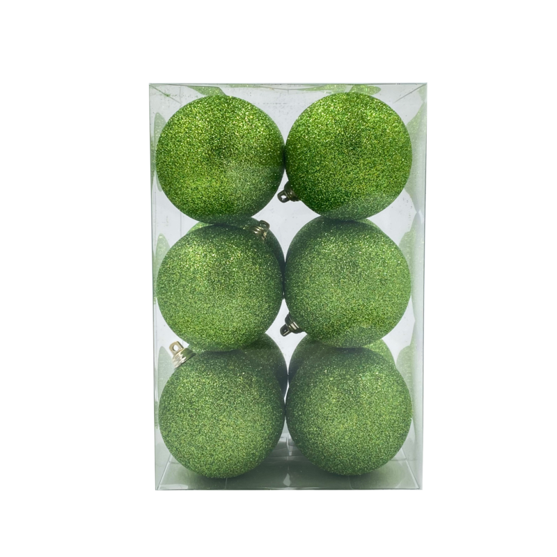 Bauble Glitter Lime Green 70mm - 12 Pack - Christmas Decorations Brisbane