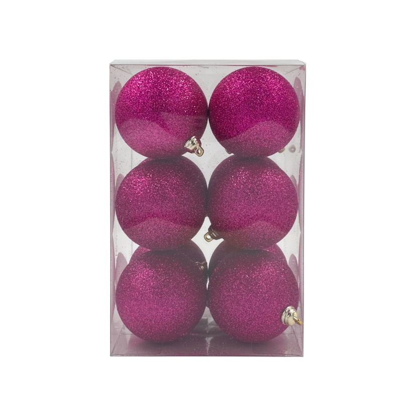 Bauble Glitter Pink 70mm - 12 Pack - Christmas Decorations Brisbane