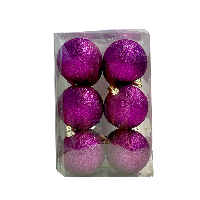 Bauble Glitter Purple 70mm - 12 Pack
