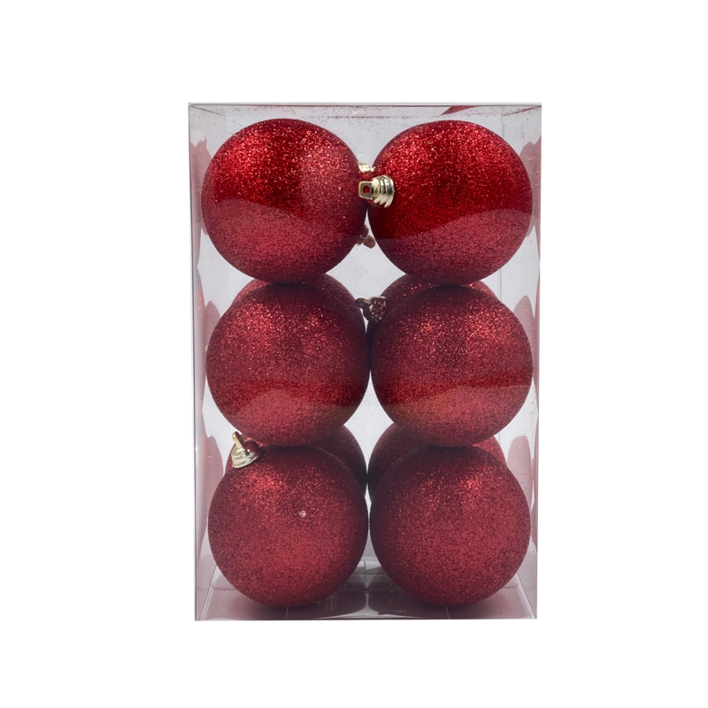 Bauble Glitter Red 70mm - 12 Pack - Christmas Decorations Brisbane