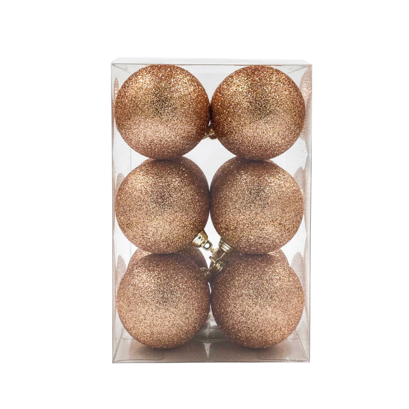 Bauble Glitter Rose Gold 70mm - 12 Pack - Christmas Decorations Brisbane