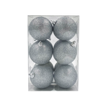 Bauble Glitter Silver 70mm - 12 Pack - Christmas Decorations Brisbane