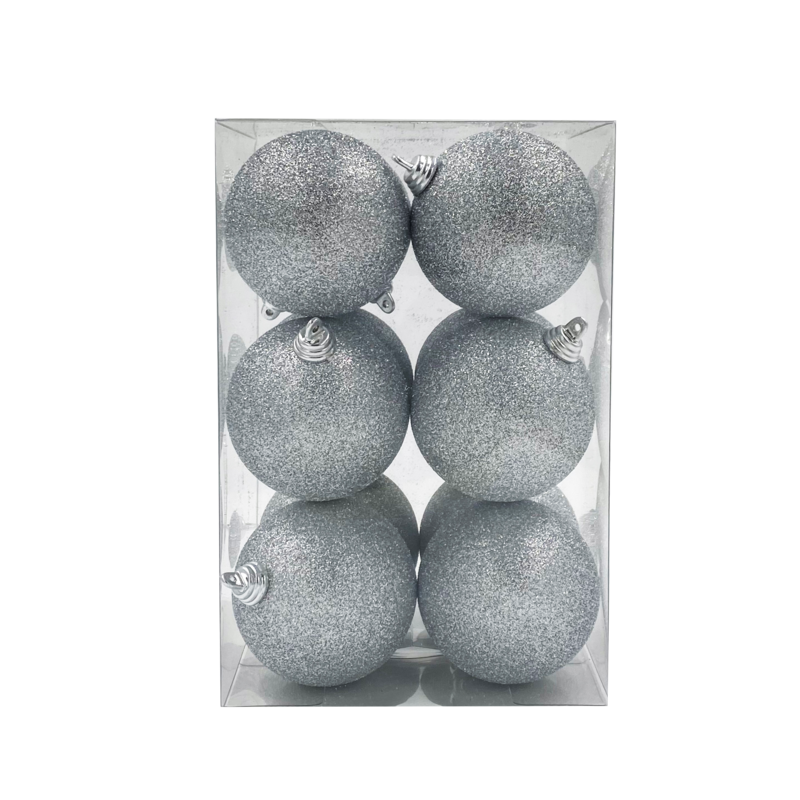 Bauble Glitter Silver 70mm - 12 Pack - Christmas Decorations Brisbane