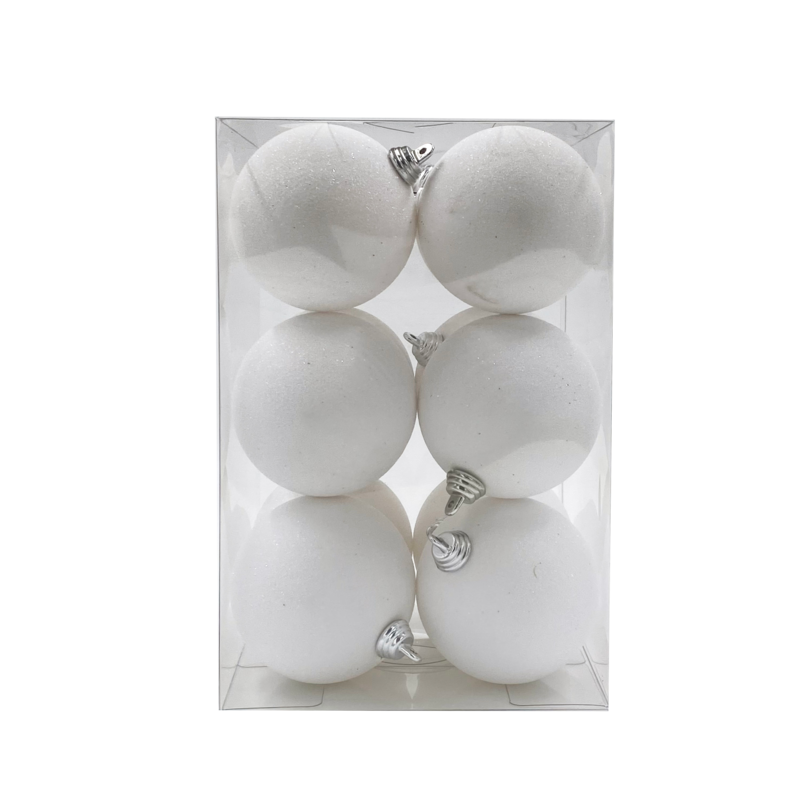 Bauble Glitter White 70mm - 12 Pack - Christmas Decorations Brisbane