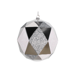 Bauble Triangle Shiny Silver / Glitter Silver & White 120mm - Christmas Decorations Brisbane