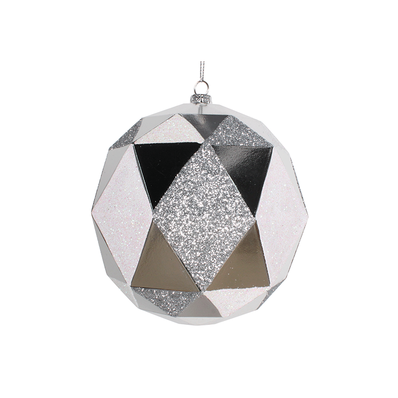 Bauble Triangle Shiny Silver / Glitter Silver & White 120mm - Christmas Decorations Brisbane