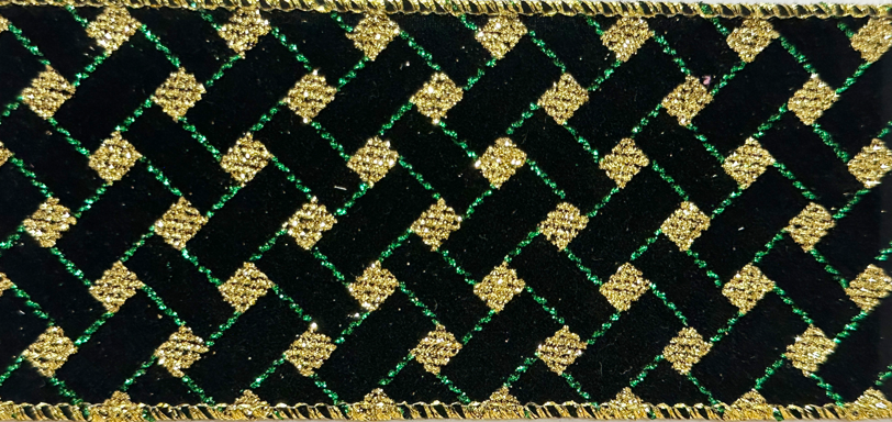 Ribbon Black Velvet with Gold/Green Glitter 6.3cm 9m - Christmas Decorations Brisbane