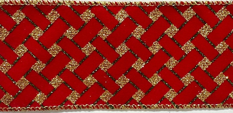 Ribbon Red Velvet with Gold/Green Glitter 6.3cm 9m - Christmas Decorations Brisbane