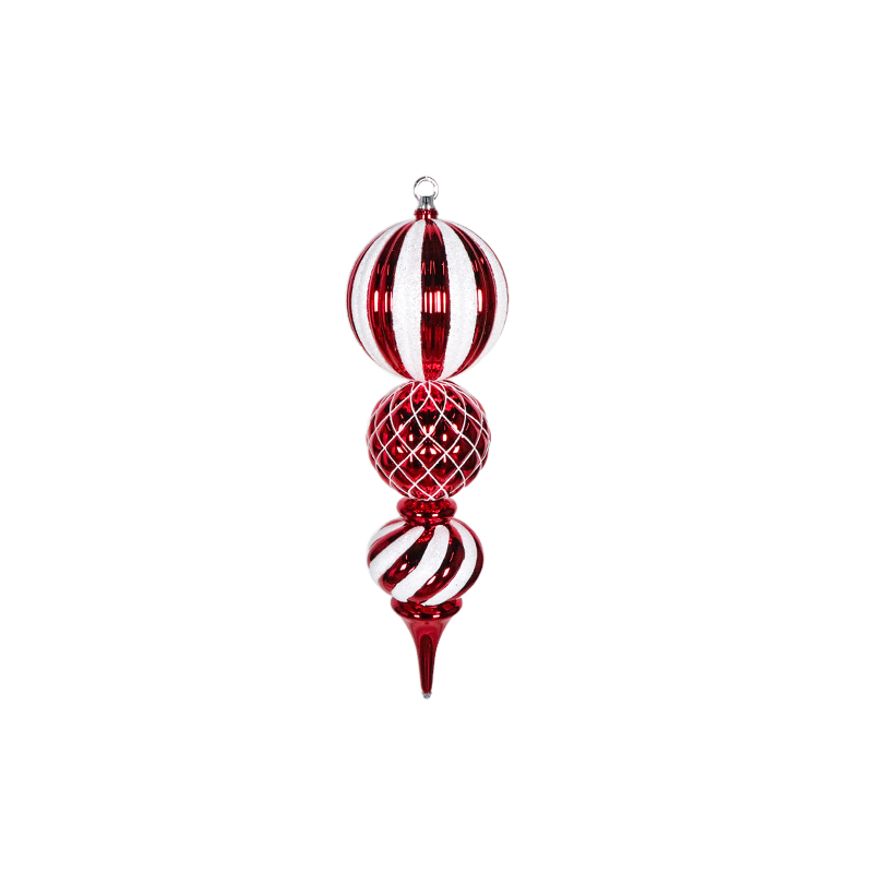 Finial Shiny Red with Silver & White Glitter  50cm - Christmas Decorations Brisbane