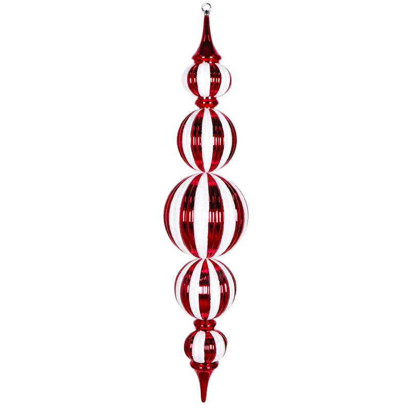 Finial Shiny Red with White Glitter 93cm - Christmas Decorations Brisbane
