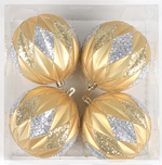Bauble Gold Matte with Glitter Trim Silver Argyle 100mm 4PCS/BOX - Christmas Decorations Brisbane