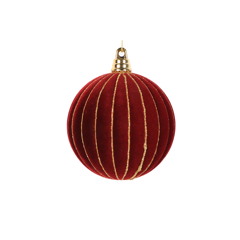 Bauble Flocked Burgundy with Gold Glitter 80mm - Christmas Decorations Brisbane