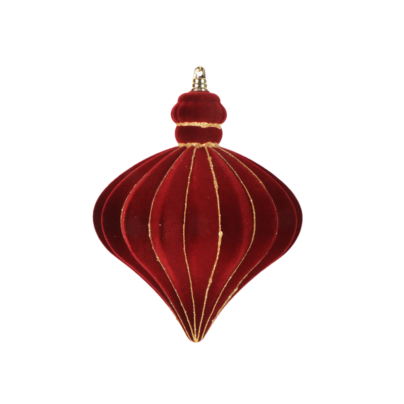 Bauble Flock Burgundy with Gold Glitter 150mm