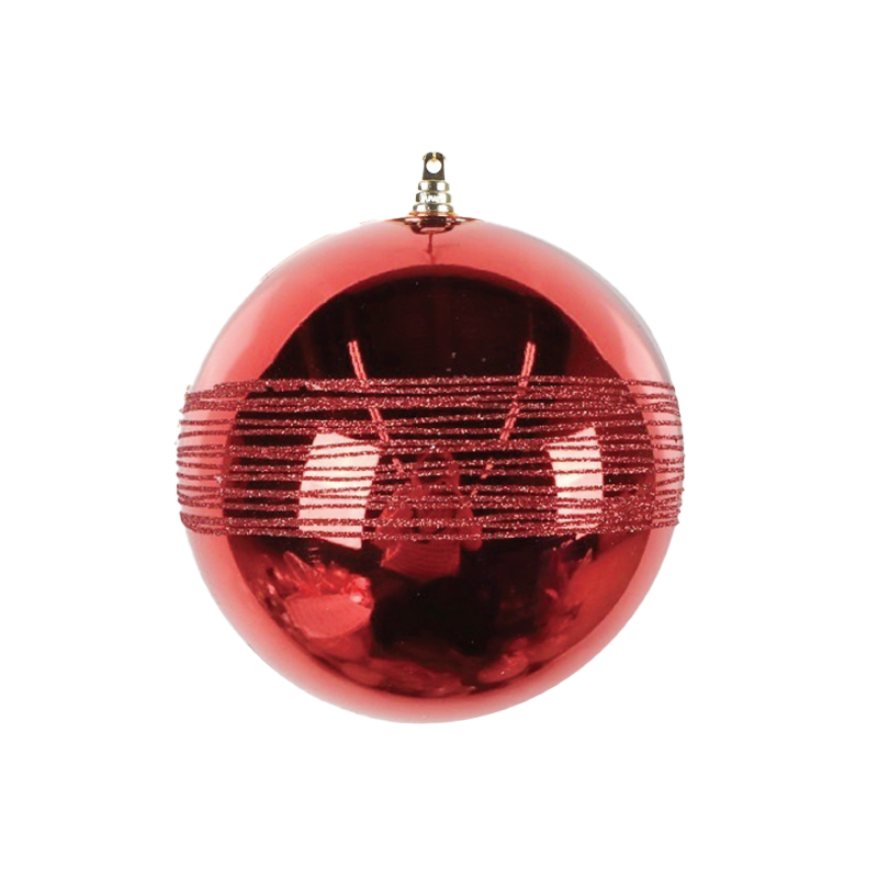 Bauble Shiny Red with Red Glitter 150mm - Christmas Decorations Brisbane