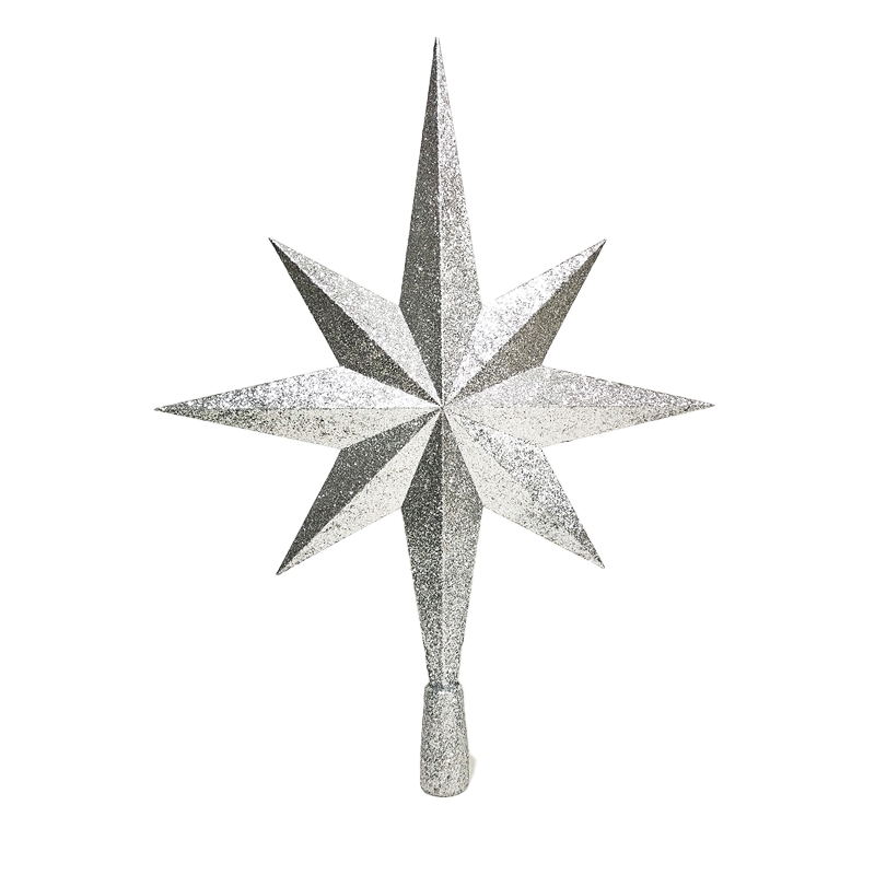 large 80 cm glittery silver 8 point Christmas treetopper star