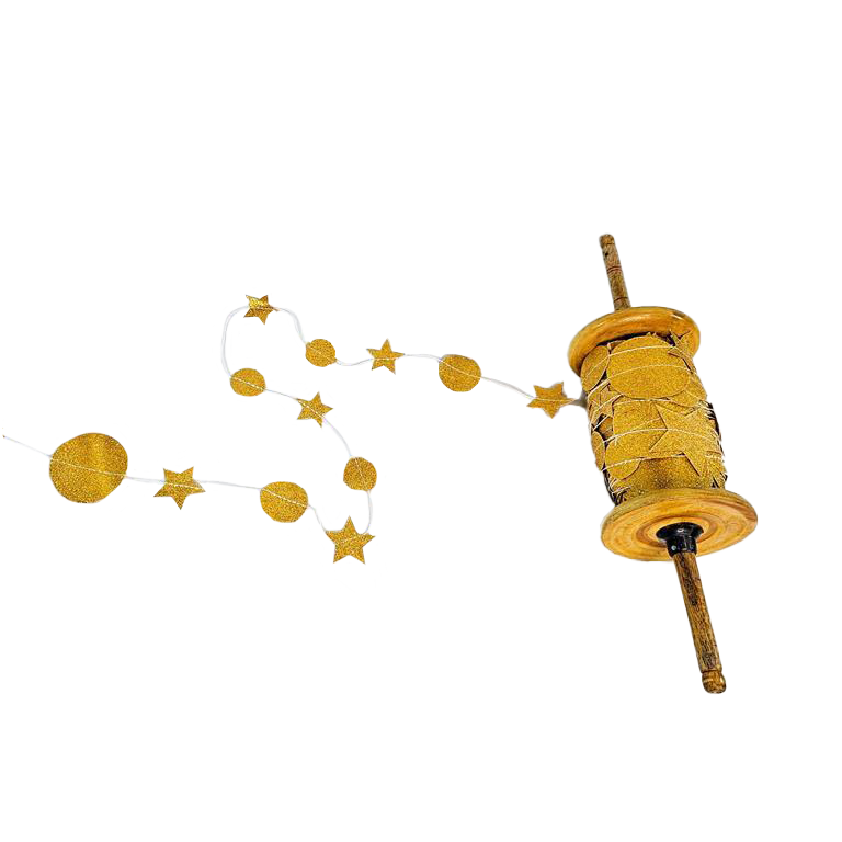 Wood Reel Bunting Star and Circles Gold 25m - Christmas Decorations Brisbane