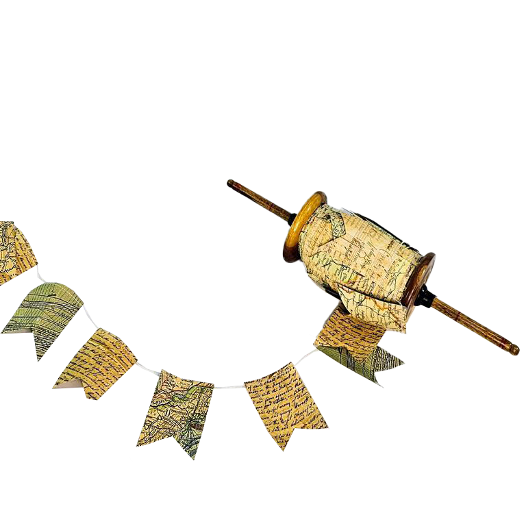 Wood Reel Bunting Vintage Maps 25m - Christmas Decorations Brisbane