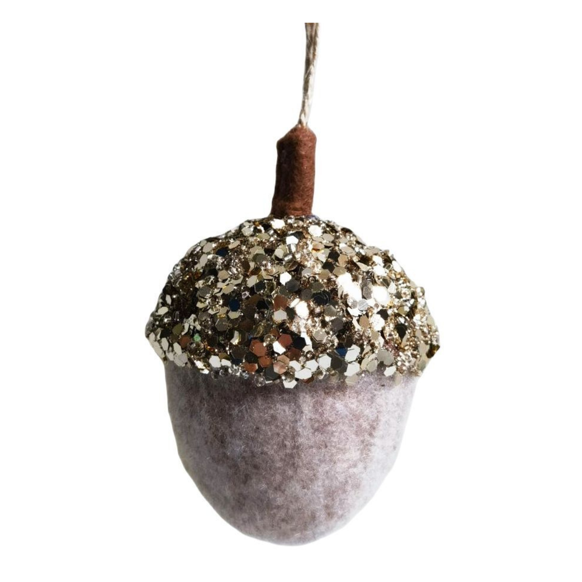 Acorn Glitter Hanging Decoration Beige 10cm