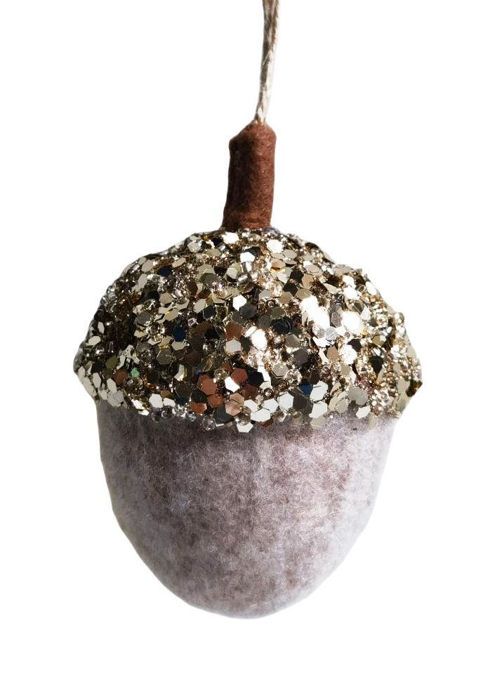 Acorn Glitter Hanging Decoration Beige 10cm