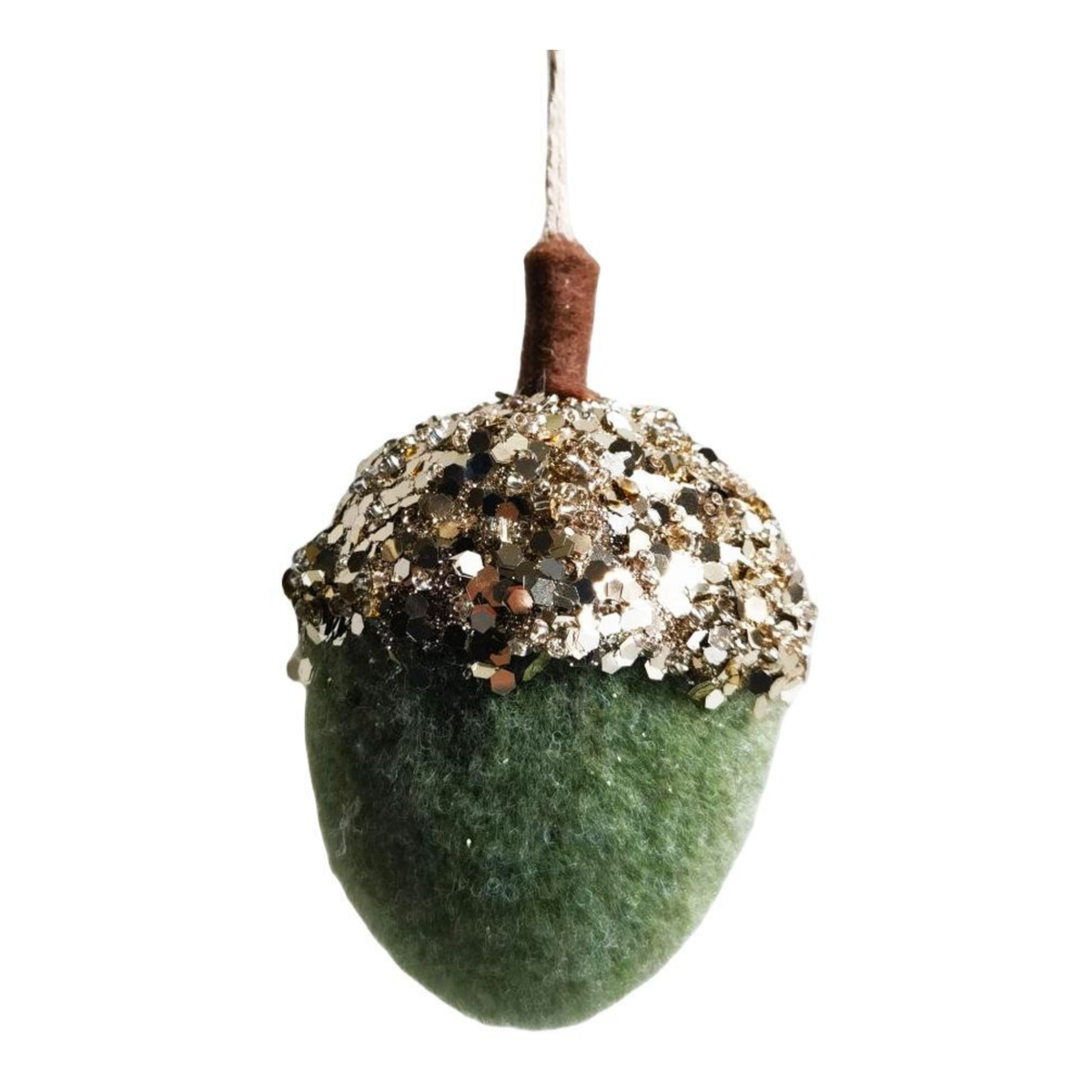Acorn Glitter Hanging Decoration Sage Green 10cm