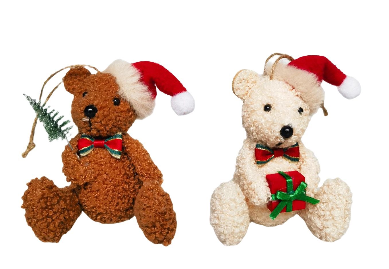Sitting Christmas Teddy Bear White or Brown Hanging Decoration 10cm - Christmas Decorations Brisbane