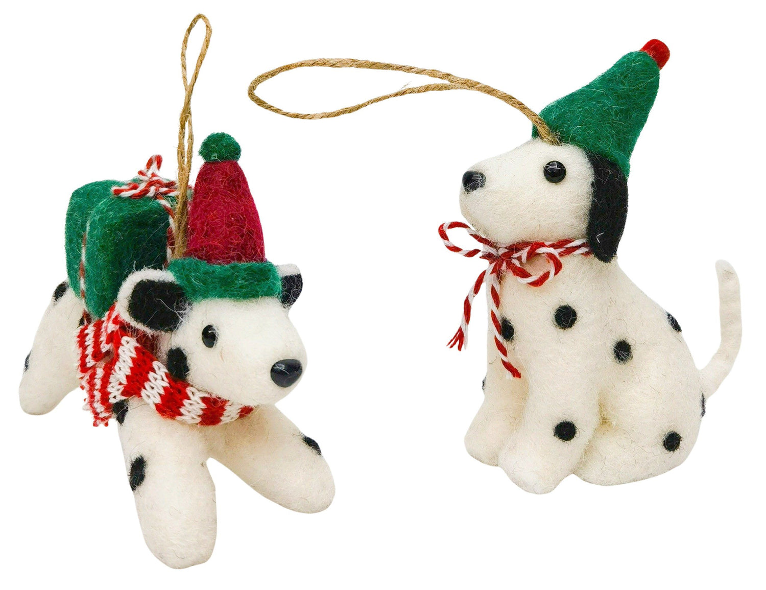 Spotty Christmas Dogs Hanging Decoration White & Red 10cm