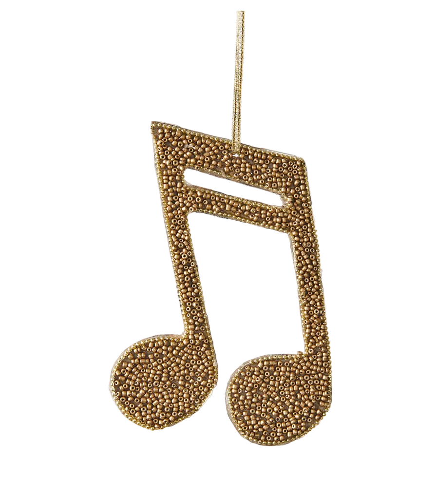Music Note Hanging Beaded Gold 16cm - Christmas Decorations Brisbane