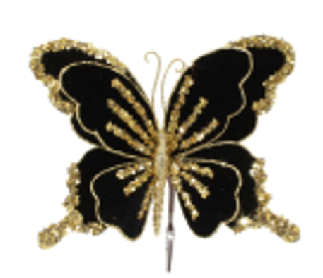 Butterfly Clip Black and Gold Sparkle 24cm - Christmas Decorations Brisbane