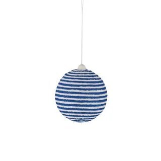 Bauble Jute Navy Blue/White 8cm - Christmas Decorations Brisbane