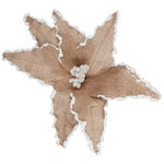 Poinsettia made from brown jute burlap fabric and white edges