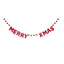 "Merry Xmas" garland with red felt lettering and alternating red and white pom poms