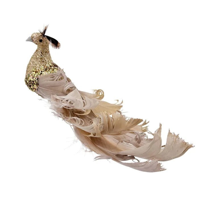 Clip-on peacock bird in champagne tones