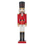 Wooden nutcracker in red, white and black with gold accents