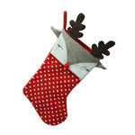 Red christmas stocking white spots and reindeer face embellishment