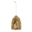 Gold hanging ornament depicting nativity scene