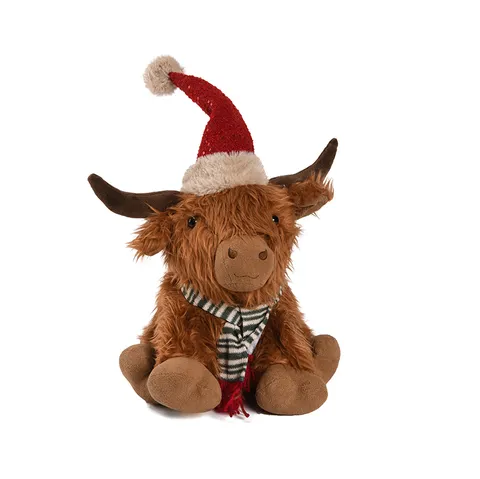 Highland Cow with Santa Hat and Scarf 45cm - Christmas Decorations Brisbane