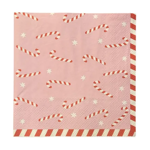 Napkin Pink with Candy Canes 20 Pack 33cm - Christmas Decorations Brisbane