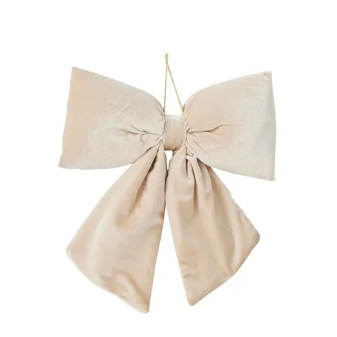 Bow Cream Velvet Hanging 34cm - Christmas Decorations Brisbane