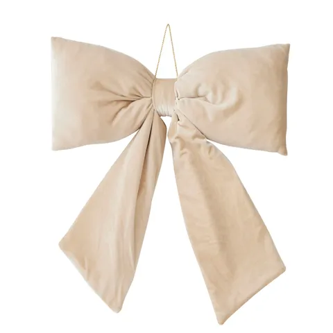Bow Cream Velvet Hanging 50cm - Christmas Decorations Brisbane