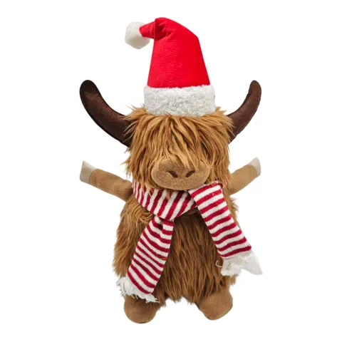 Highland Cow with Santa Hat and Scarf 34cm - Christmas Decorations Brisbane