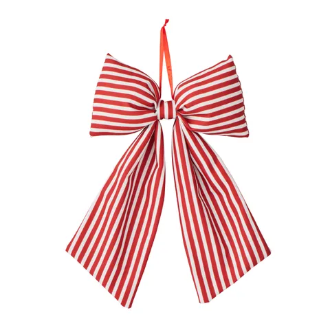 Bow Hanging Red/White Stripe 30cm - Christmas Decorations Brisbane
