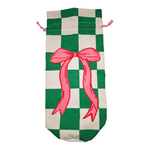 Wine Bottle Bag Green/White Check with Bow 32cm - Christmas Decorations Brisbane