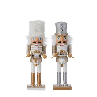 Nutcracker with Drum White/Silver/Gold Assorted 25cm - Christmas Decorations Brisbane