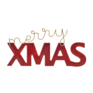 Merry Xmas Sign Gold/Red 11cm - Christmas Decorations Brisbane