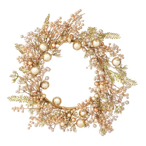 Wreath Gold Spruce Bauble Berry 50cm - Christmas Decorations Brisbane